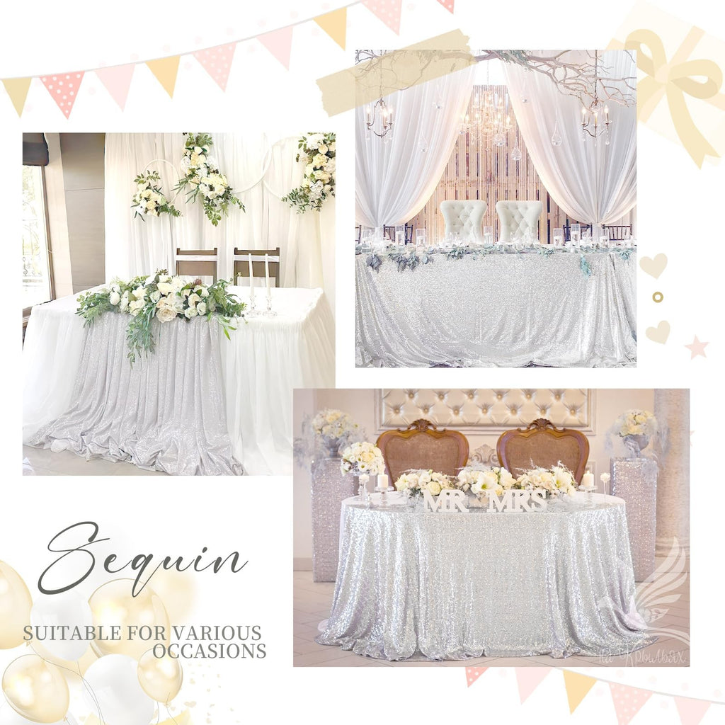 Silver Glitter Tablecloth 60x102 Inch for Baby Shower & Parties