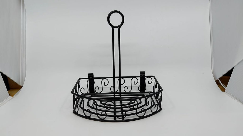 Winco WBKH-6SB Round Black Wire Condiment Caddy with Straight Back, 6.25-Inch