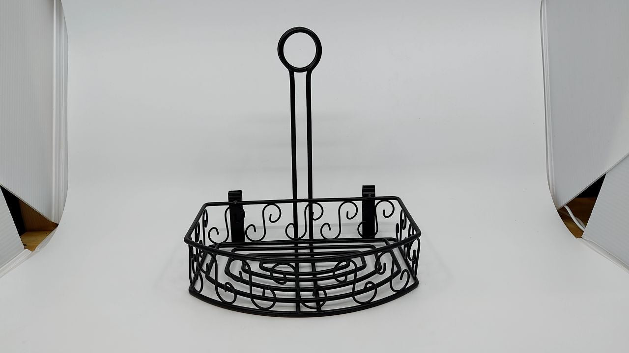 Winco WBKH-6SB Round Black Wire Condiment Caddy with Straight Back, 6.25-Inch