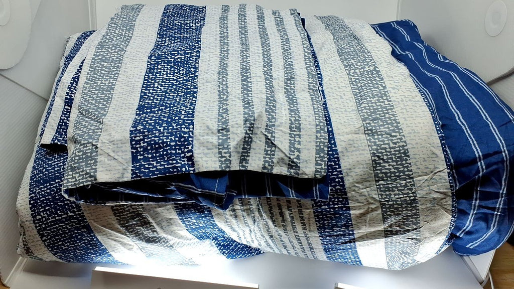 Twin/Twin XL Comforter Set, Reversible Microfiber, Blue Denim/Beige Stripes