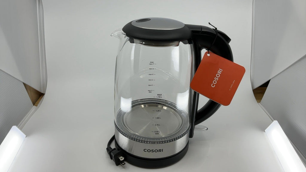 1.7L Electric Tea Kettle, Black Glass, No Plastic, 1500W, Auto Shut Off