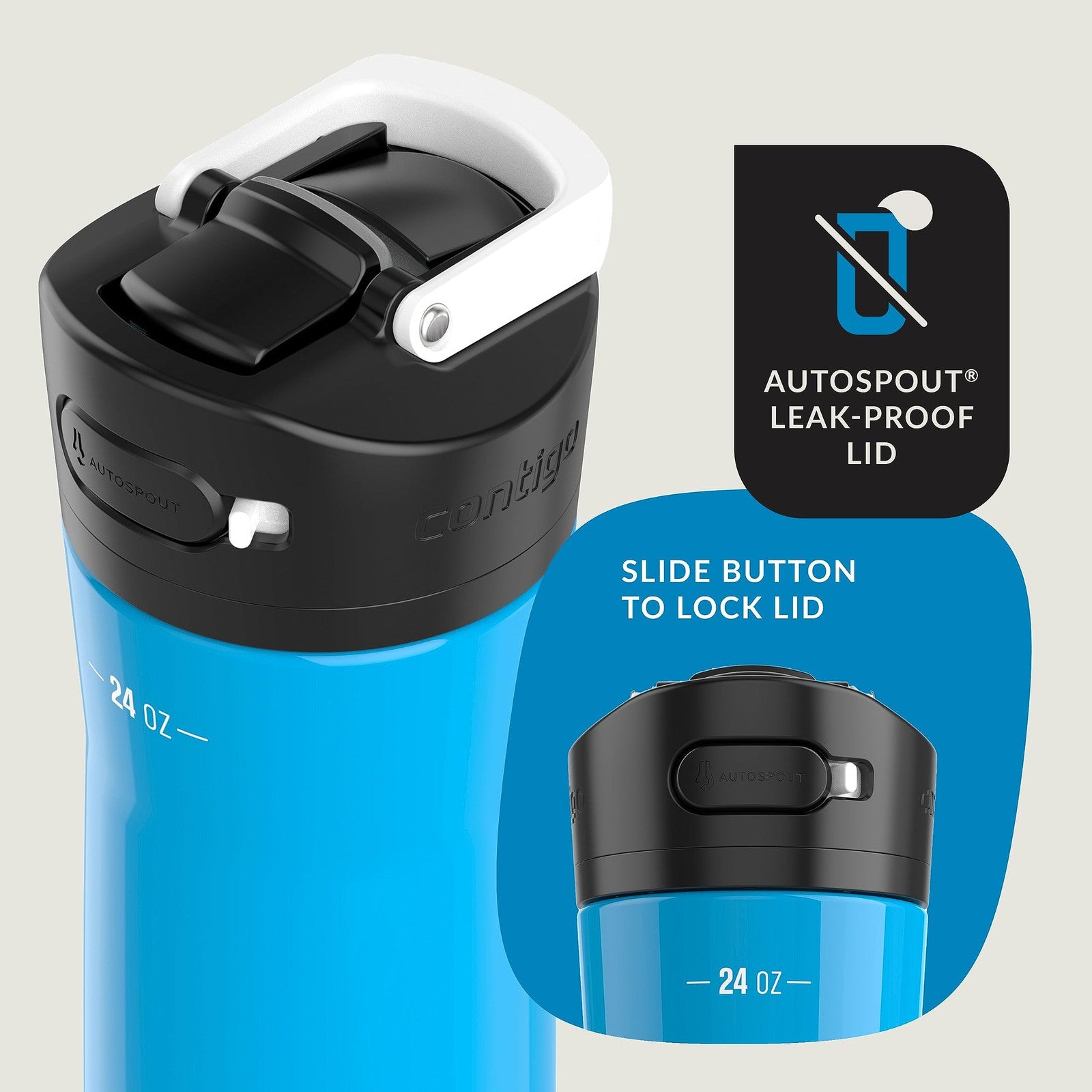 Contigo Ashland 2.0 Water Bottle 24oz, Interchangeable Lid, Blue Poppy