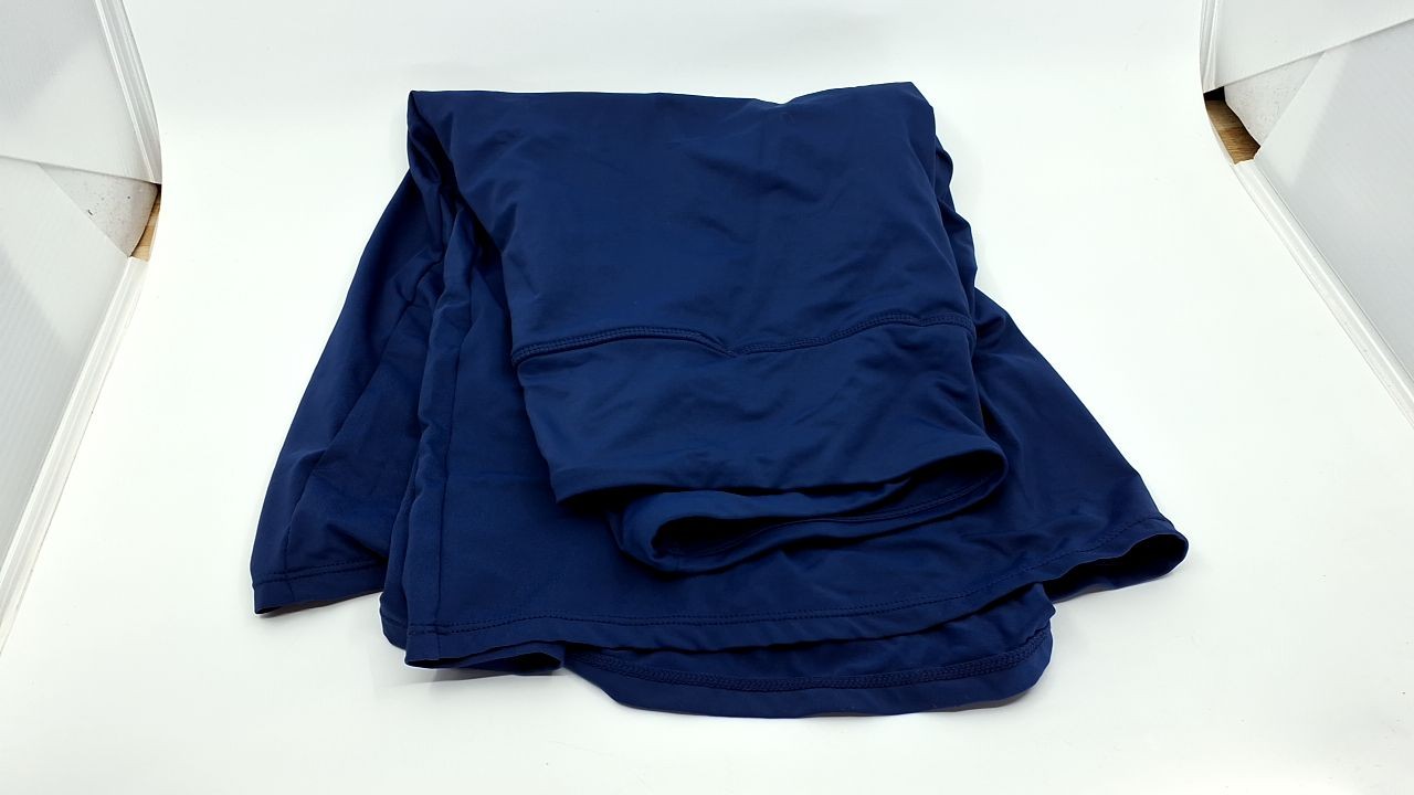 Navy Womens Midi Skirt L - High Waist, Hidden Drawstring, Active Wear