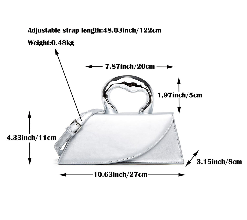 Small Silver Crossbody Handbag Faux Leather Y2K Tote for Women