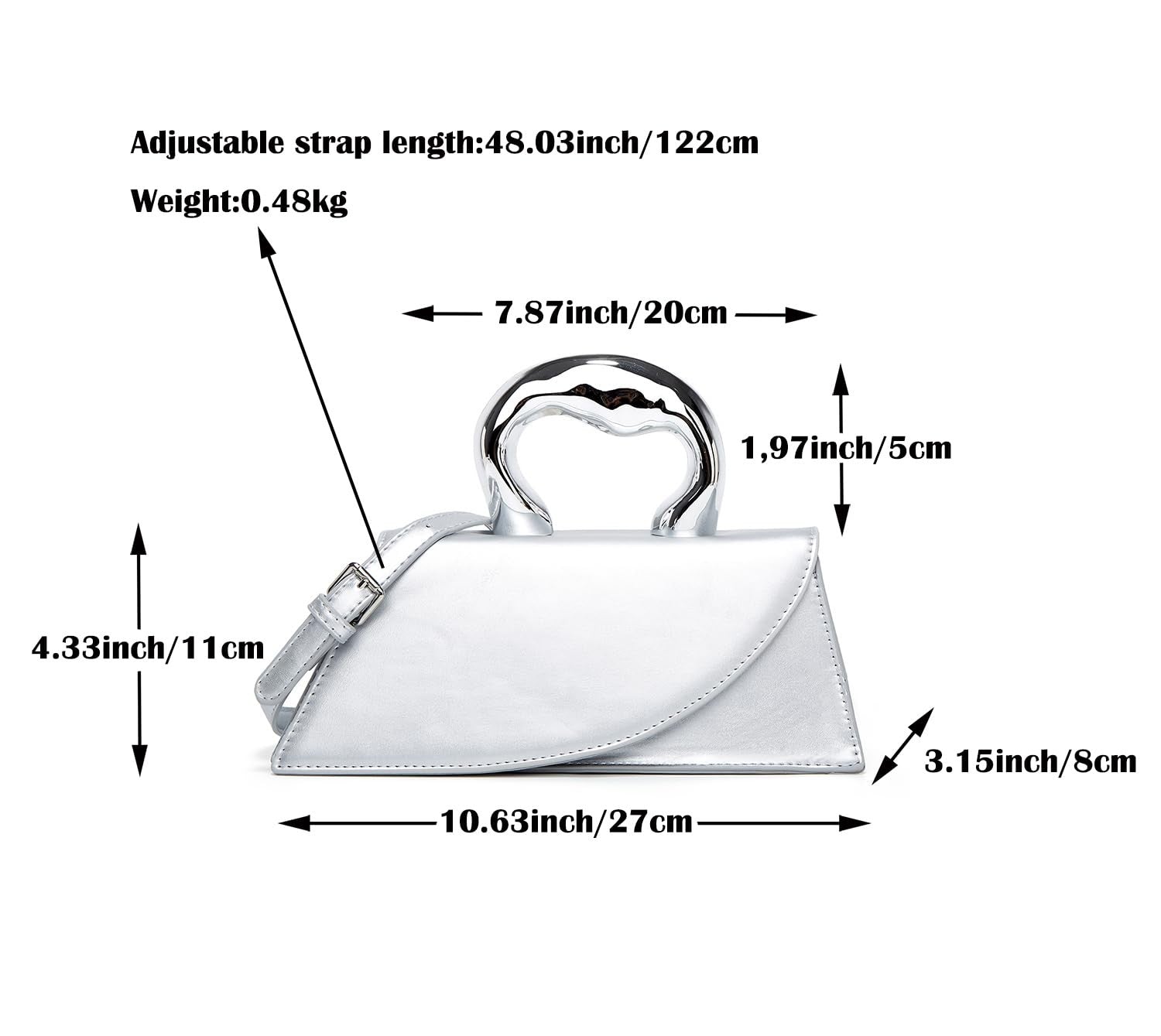 Small Silver Crossbody Handbag Faux Leather Y2K Tote for Women