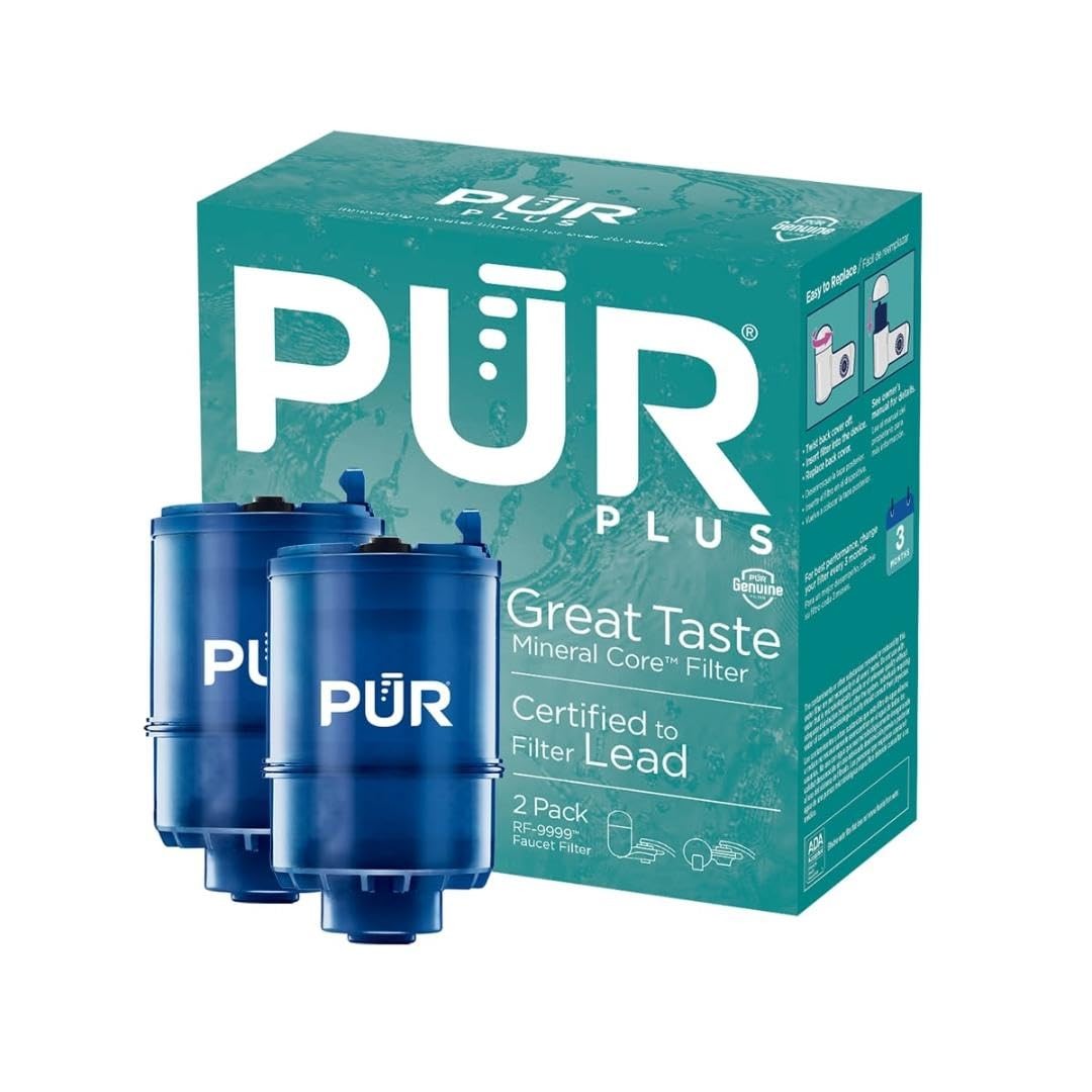 Genuine PUR PLUS Faucet Filter 2-Pack, 3-in-1 Mineral Filtration, Blue