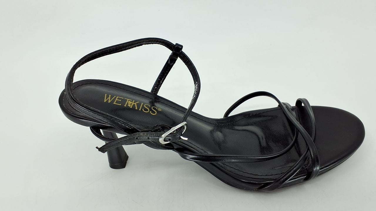 Comfortable Black Kitten Heels, Size 9, Strappy Sandals for Dressy Occasions