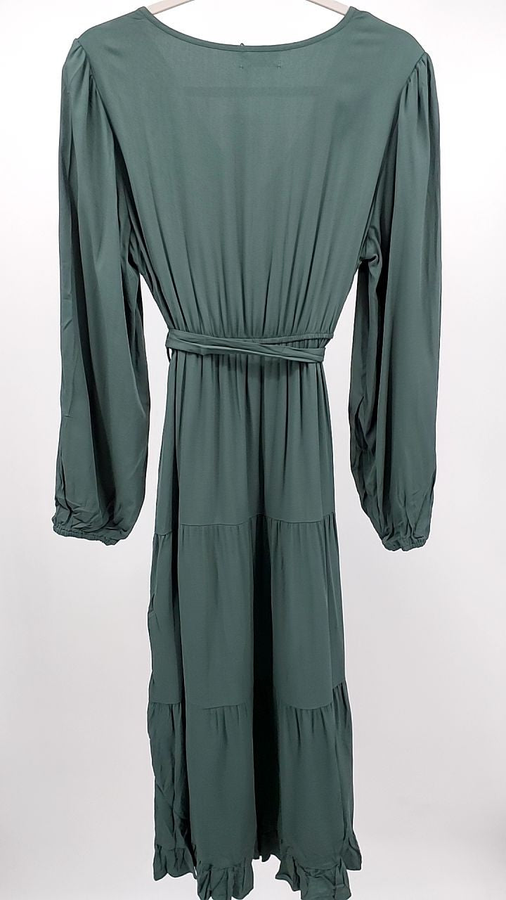 Ruffled Hem V-Neck Balloon Sleeve Dress