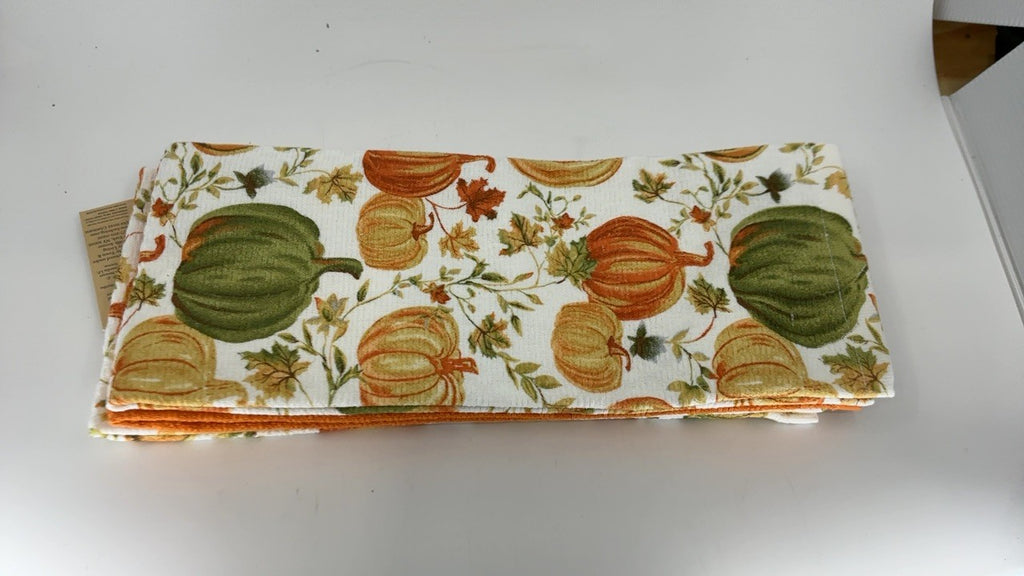 Cotton Kitchen Towels Set, 3-Pack, Autumn Harvest, 16x28 in, Soft & Absorbent