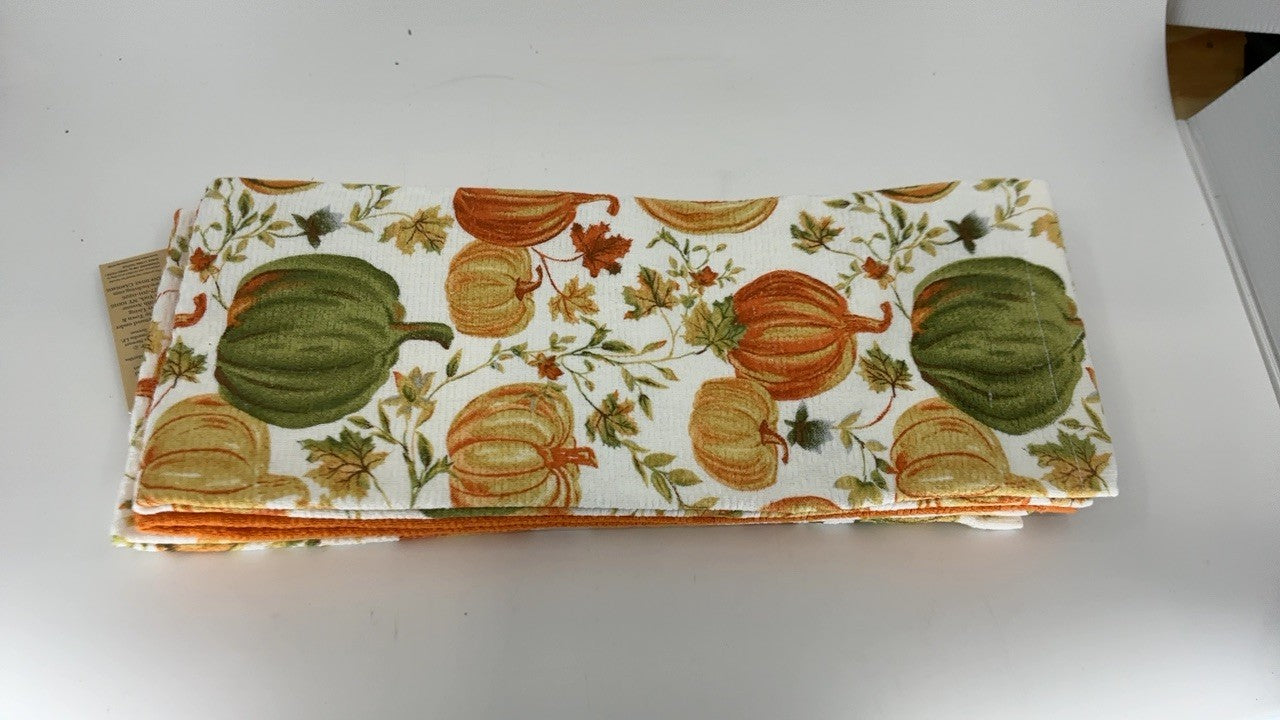 Cotton Kitchen Towels Set, 3-Pack, Autumn Harvest, 16x28 in, Soft & Absorbent
