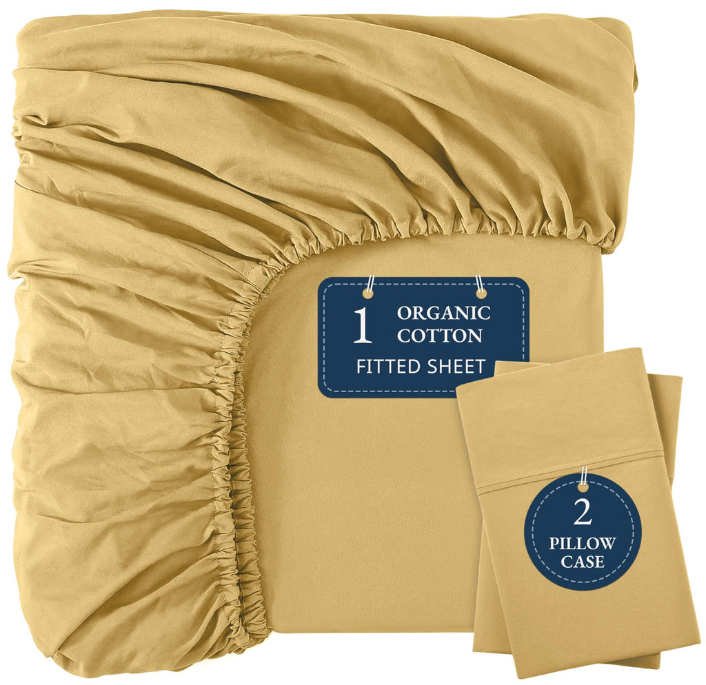 King Size Fitted Sheet 100% Organic Cotton w/ 2 Pillowcases