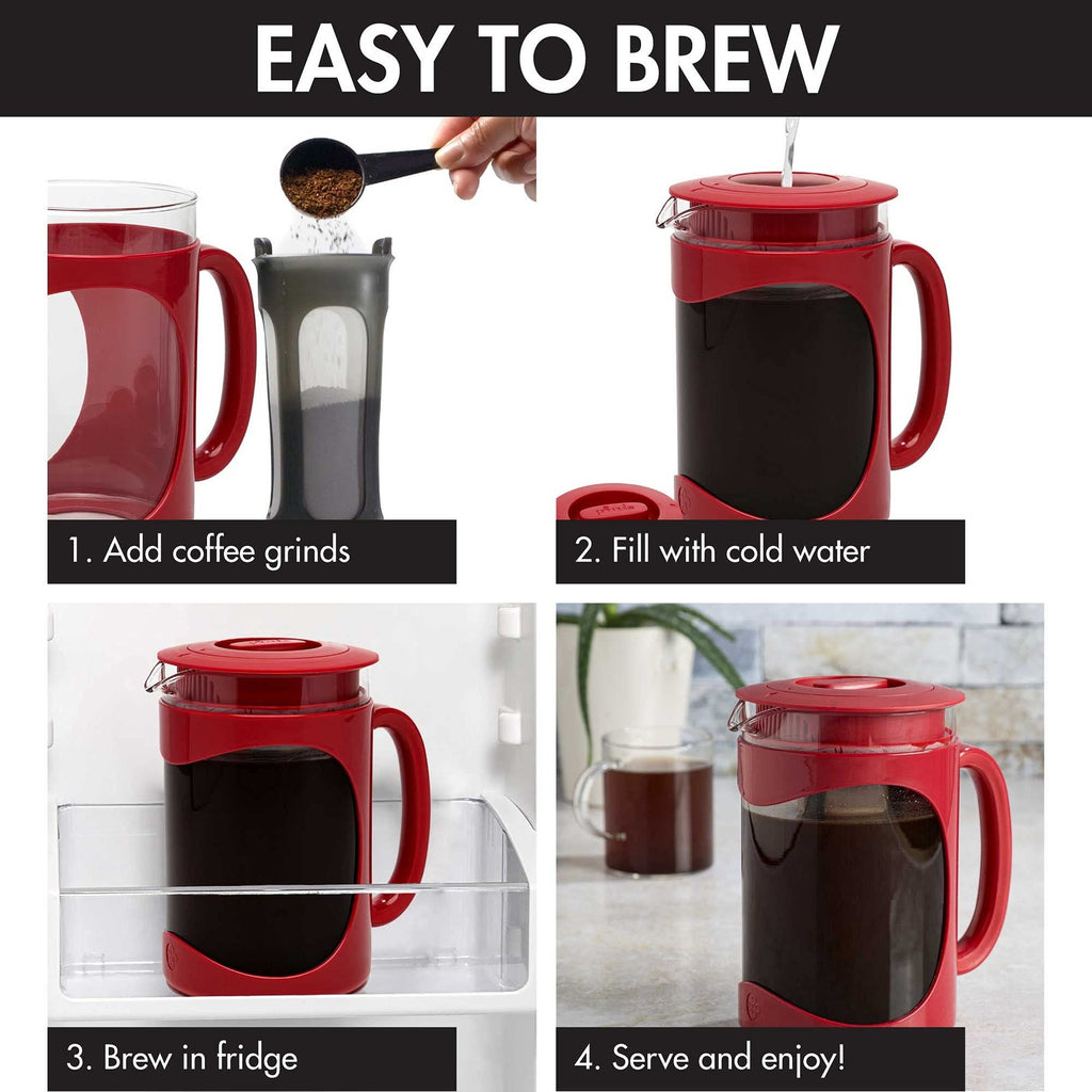 Primula Burke 6-Cup Cold Brew Coffee Maker, Red, 1.6 Qt, Dishwasher Safe