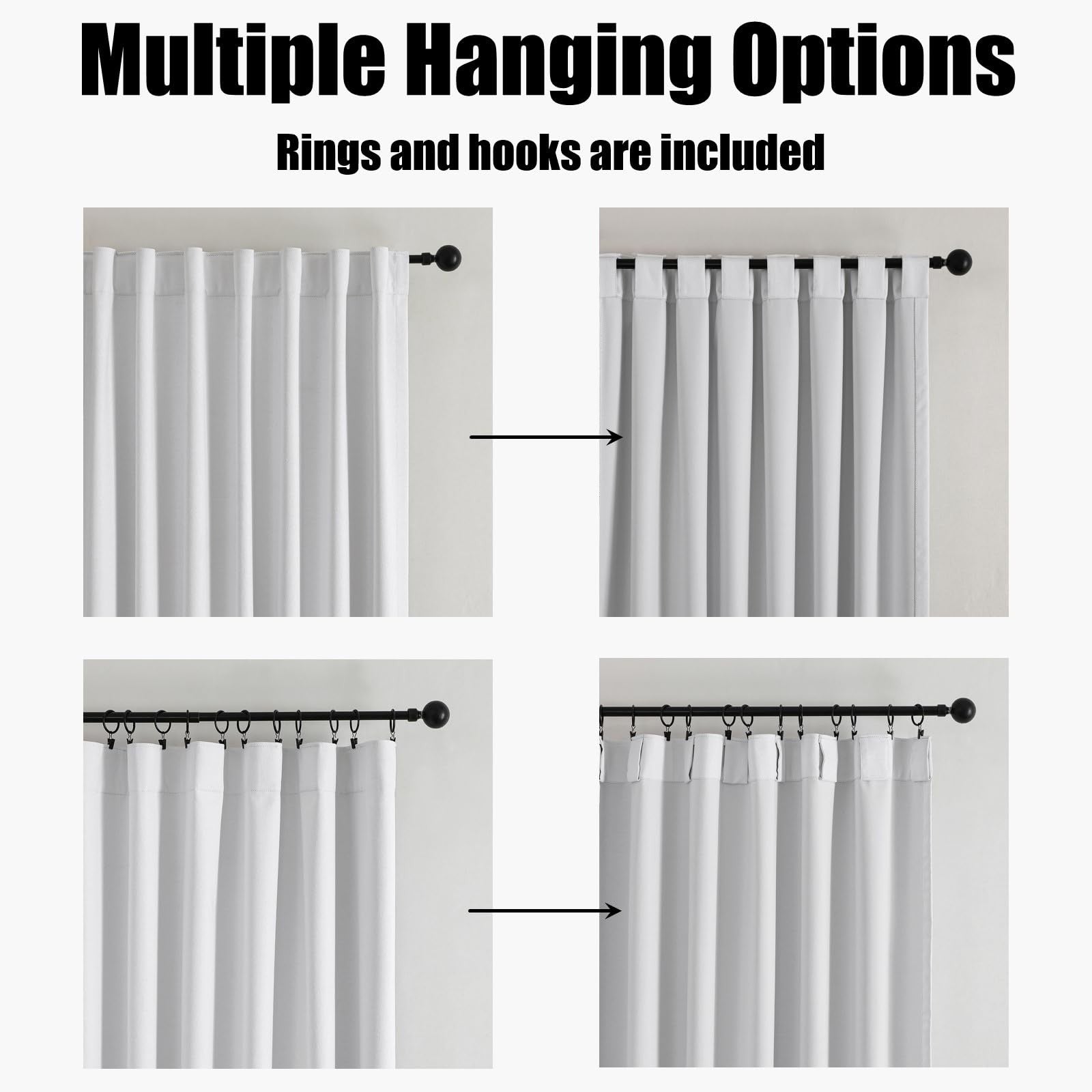 Blackout Curtains 52W x 72L - 2 Panels Set, Thermal Insulated, White