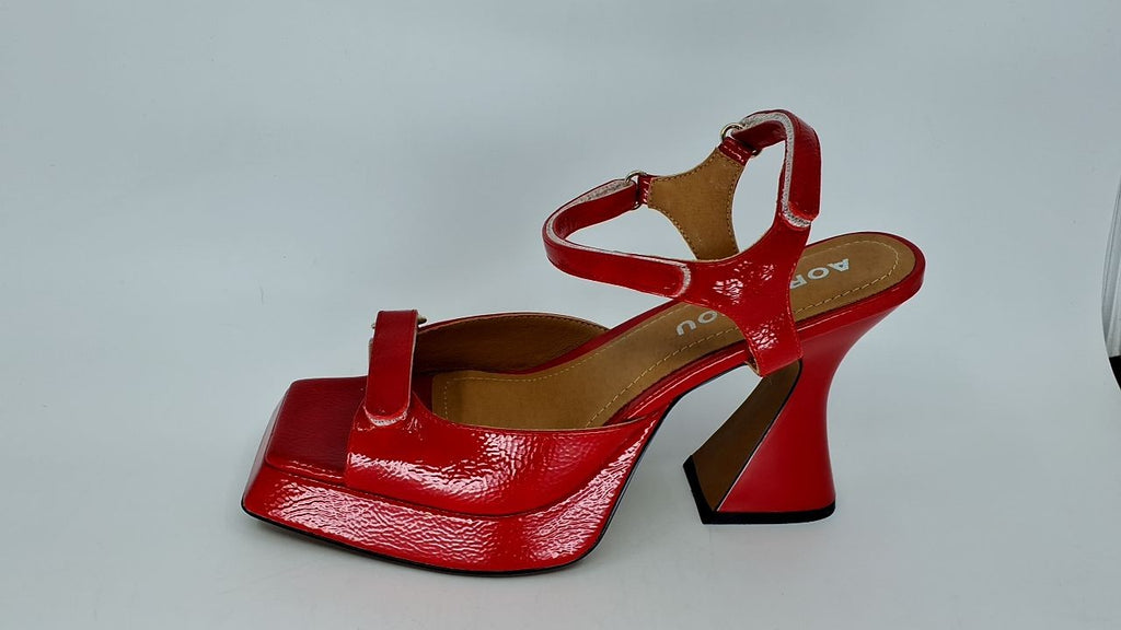 Comfy Red Platform Heels 4 In Block Heel Ankle Strap Size 8