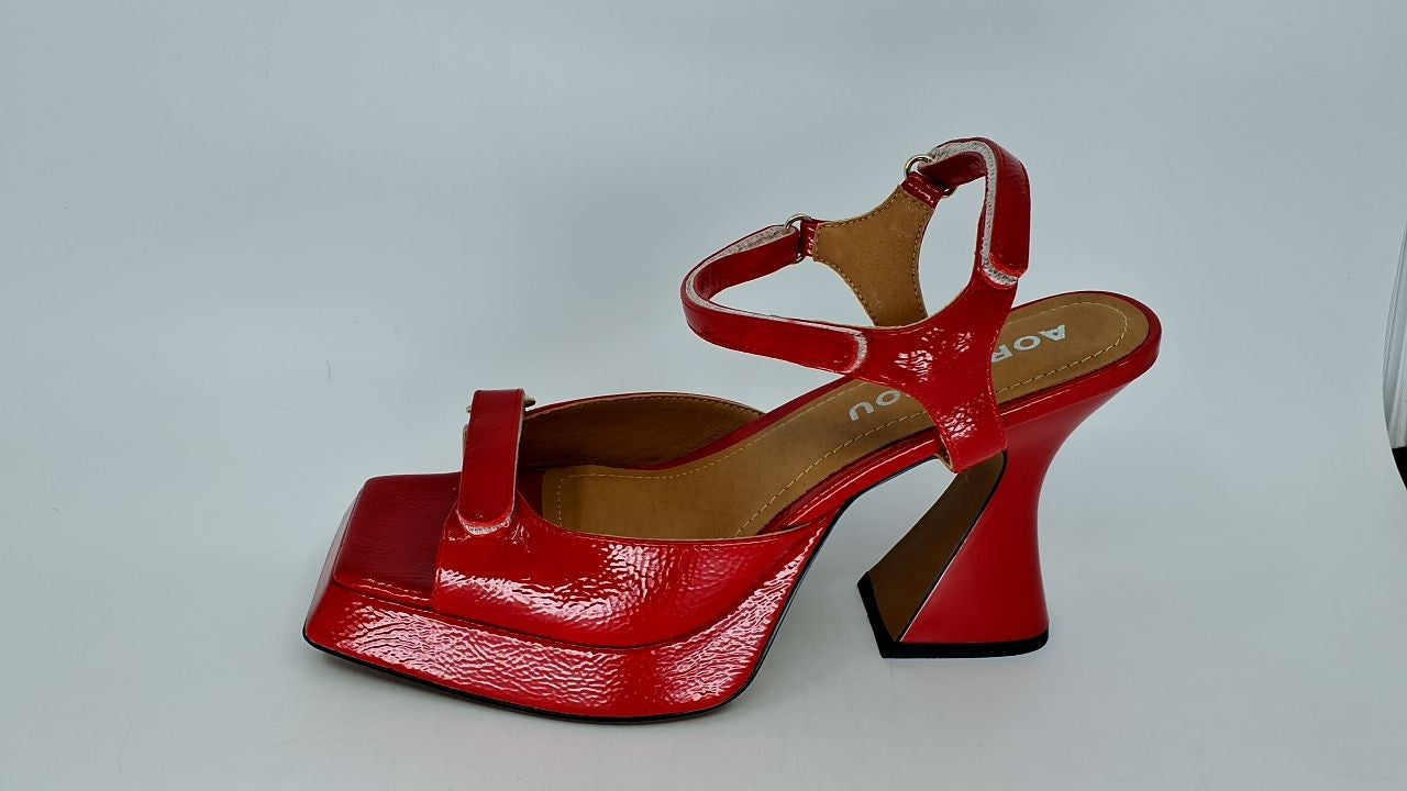 Comfy Red Platform Heels 4 In Block Heel Ankle Strap Size 8