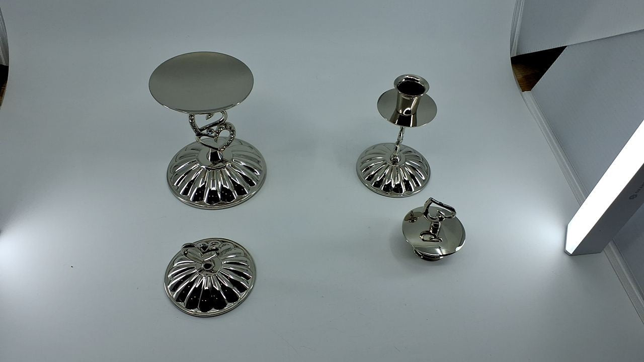 Candle Stands Set of 3, 4-Inch, Nickel-Plated, Sparkling Love Design