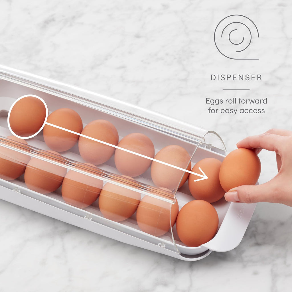 BPA-Free Rolling Egg Holder, Stackable Design, Removable Tray, White