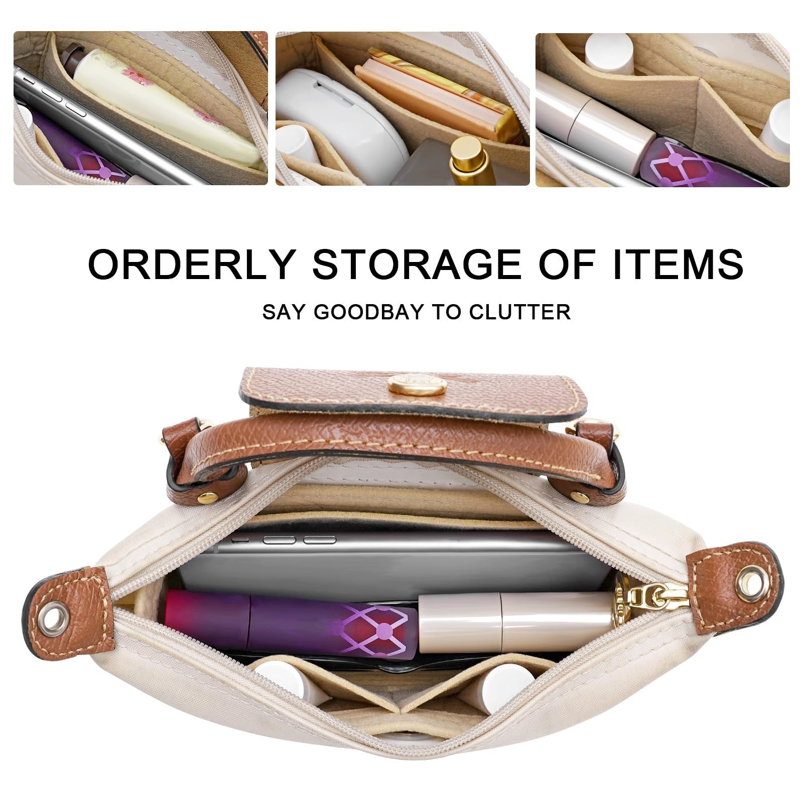 Mini Handbag Organizer Insert for Longchamp XS - Felt, Beige