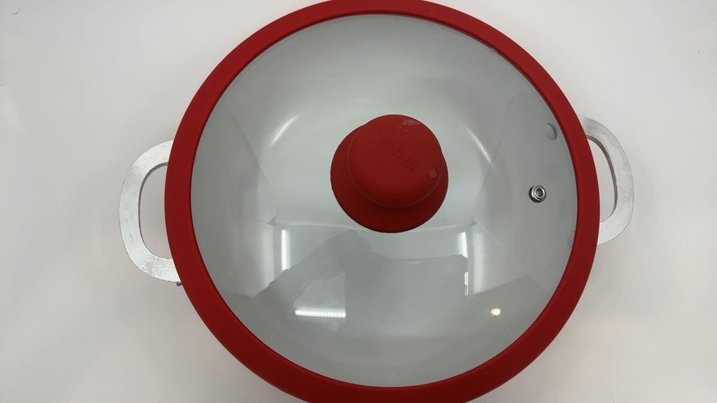 IMUSA 3.2Qt Red Ceramic Nonstick Caldero w/ Glass Lid & Silicone Rim
