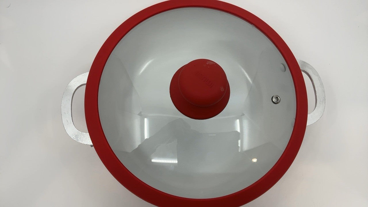 IMUSA 3.2Qt Red Ceramic Nonstick Caldero w/ Glass Lid & Silicone Rim