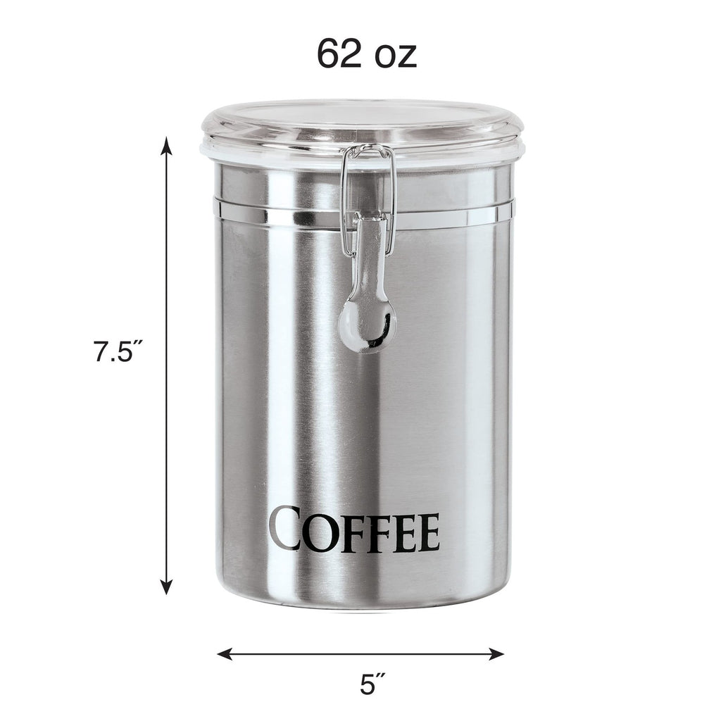 Oggi Stainless Steel Coffee Canister 62 Fl Oz Airtight Clamp Lid