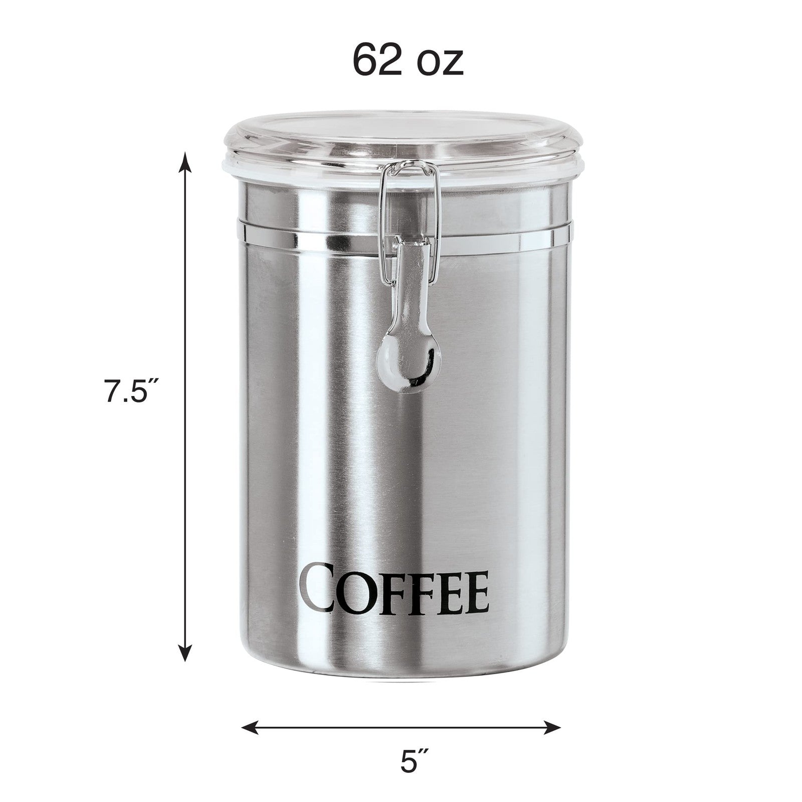 Oggi Stainless Steel Coffee Canister 62 Fl Oz Airtight Clamp Lid