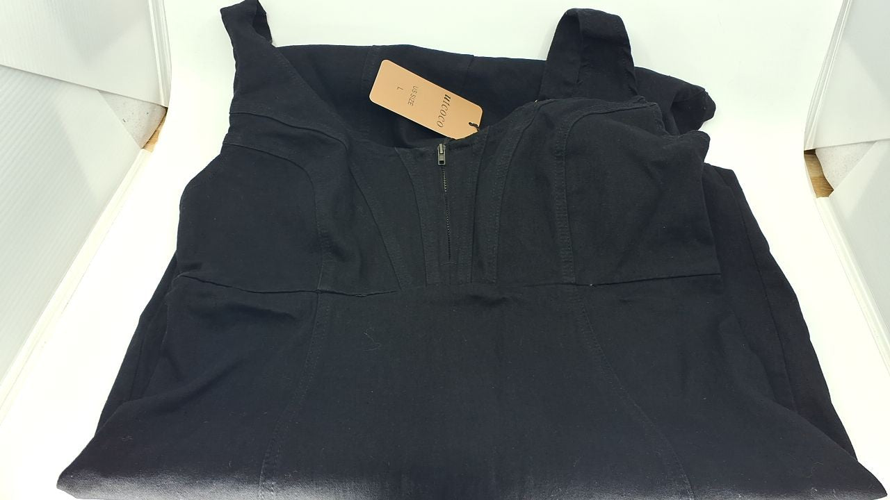 Sleeveless Black Denim Dress for Women, Large, Midi Length