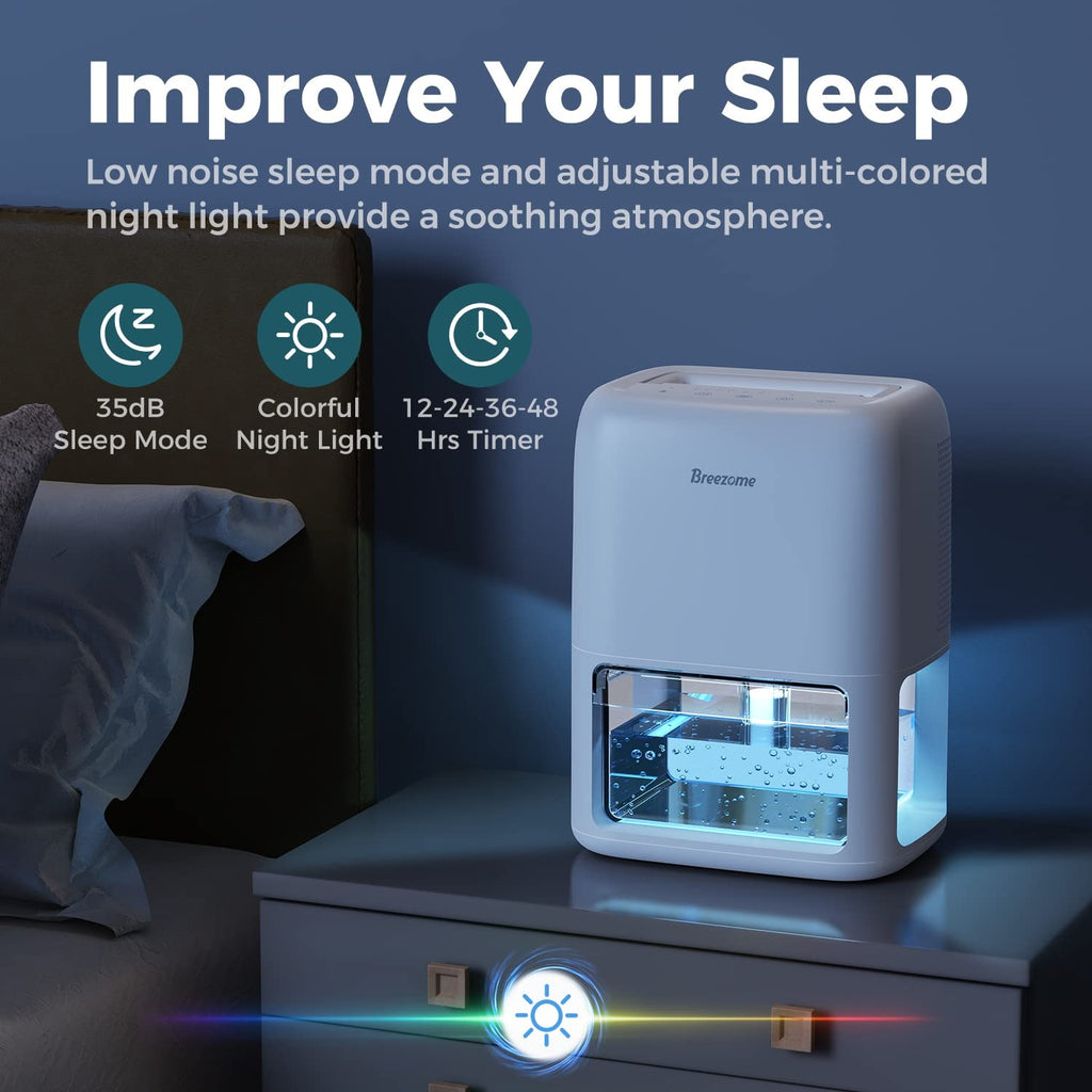 60 Oz Dehumidifier w/ Timer, 7 Colors Light, Portable for Small Spaces