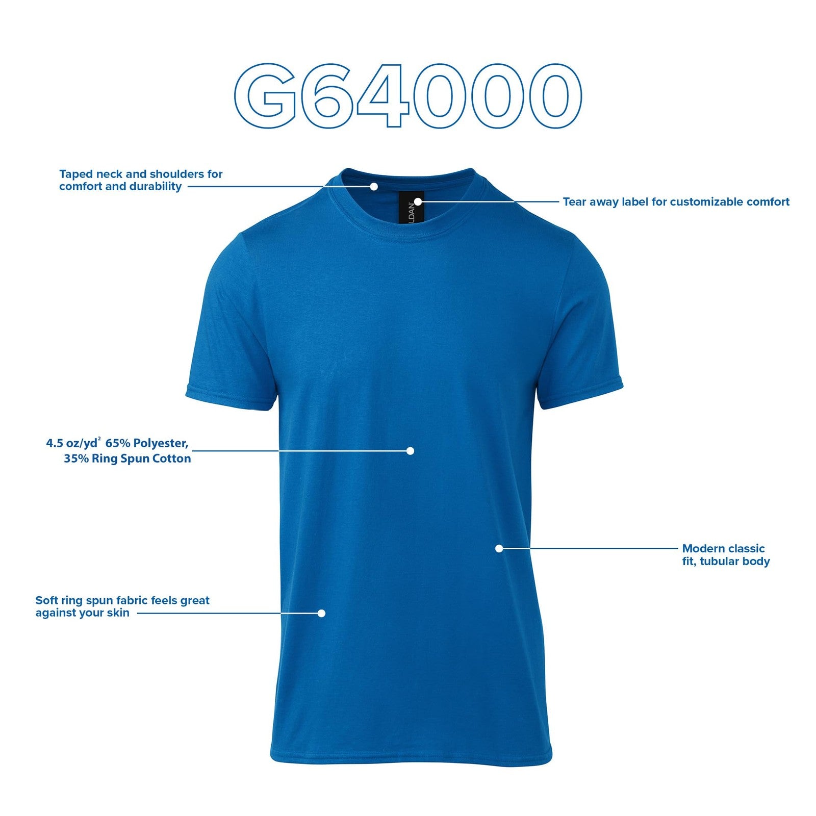 2-Pack Gildan G64000 Softstyle Cotton T-Shirts, Large, Heather Royal