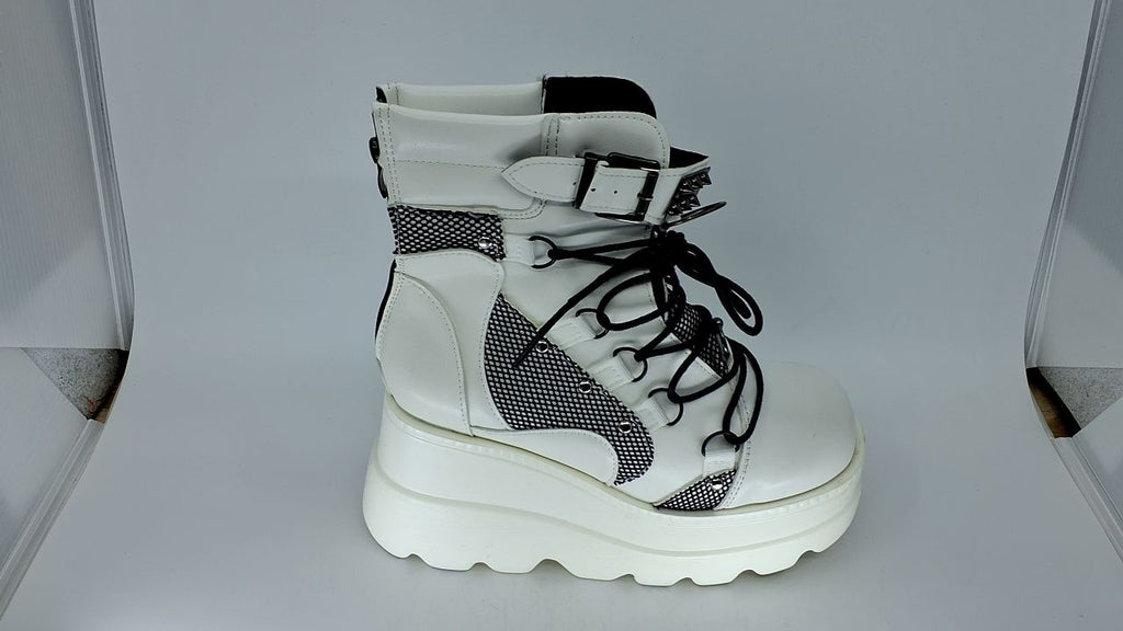 Gothic Style Platform Ankle Boots for Women High Heel Lace Up White 8