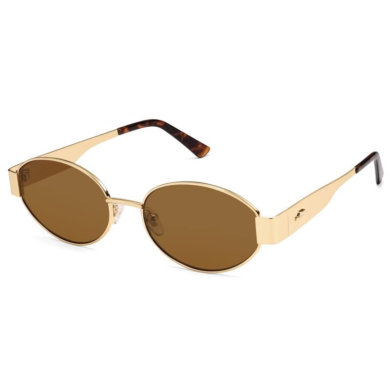 SOJOS Retro Oval Sunglasses Women UV400 Protection Gold/Brown