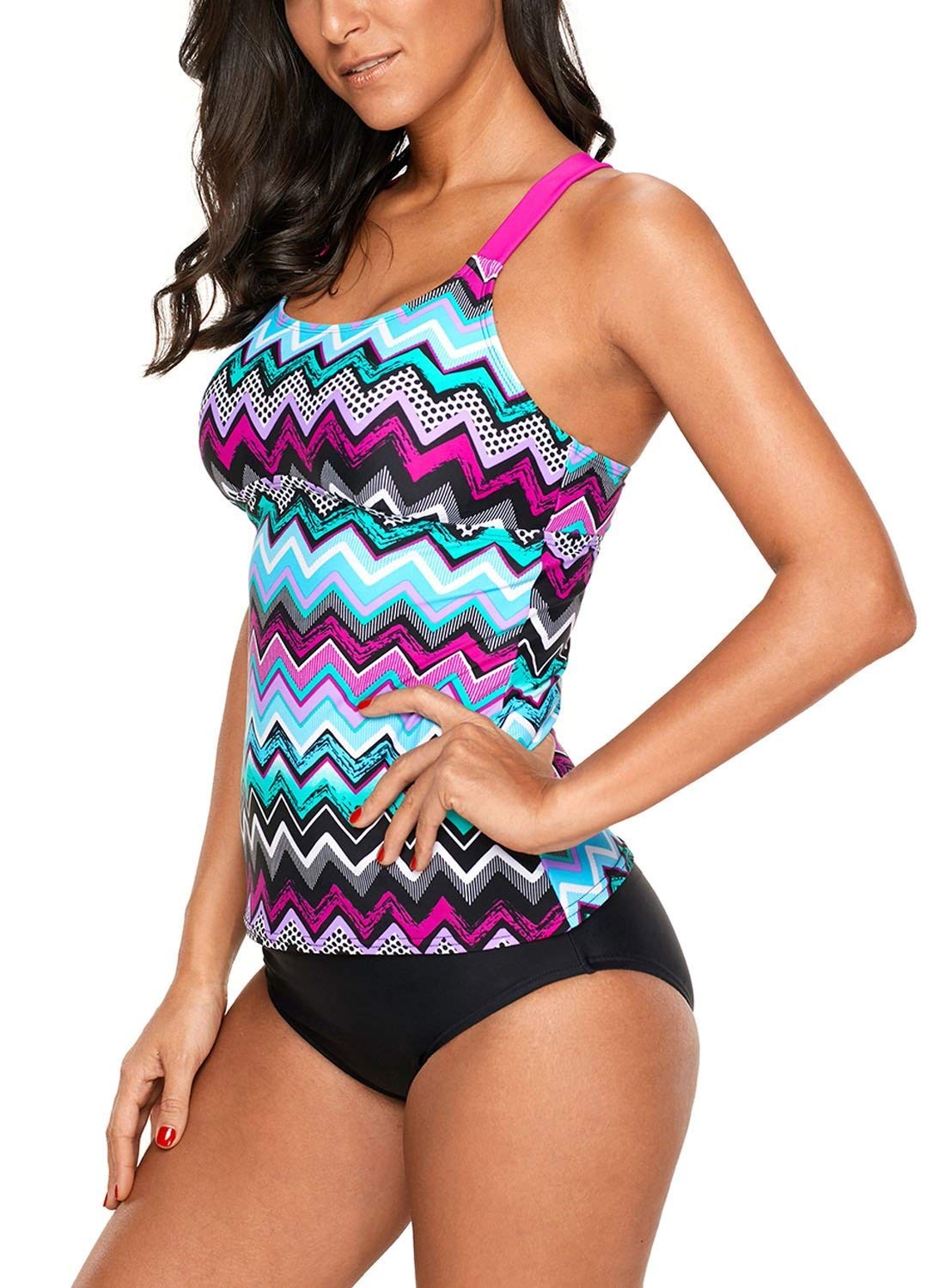 X-Large Dokotoo Womens Padded Tankini Swim Top Multicolored Striped