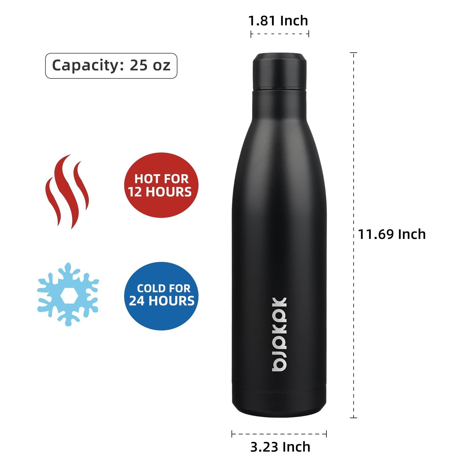 25oz Insulated Water Bottle Stainless Steel Midnight Black