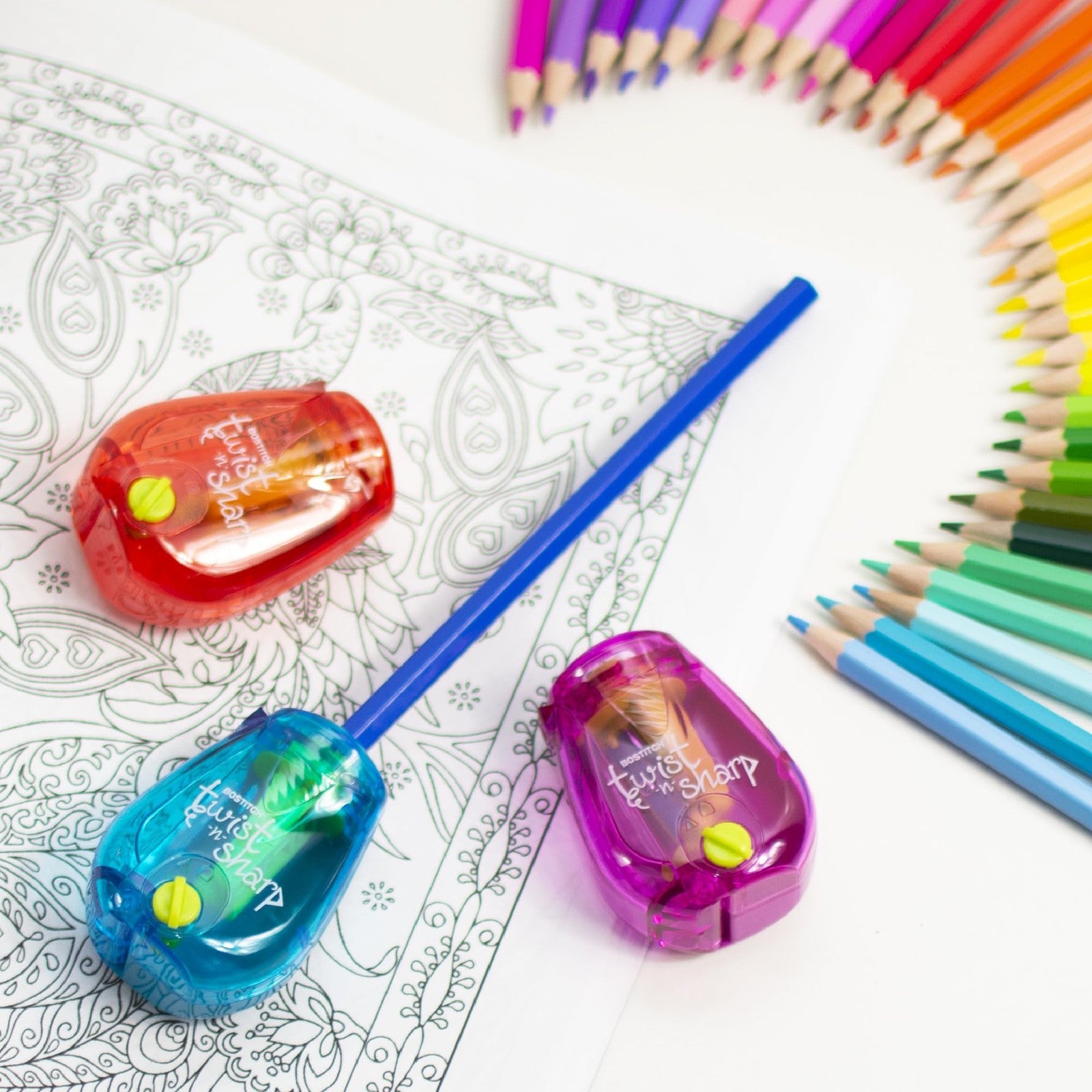 Assorted Color Bostitch Twist-n-Sharp Pencil Sharpener, Kids & Colored Pencils