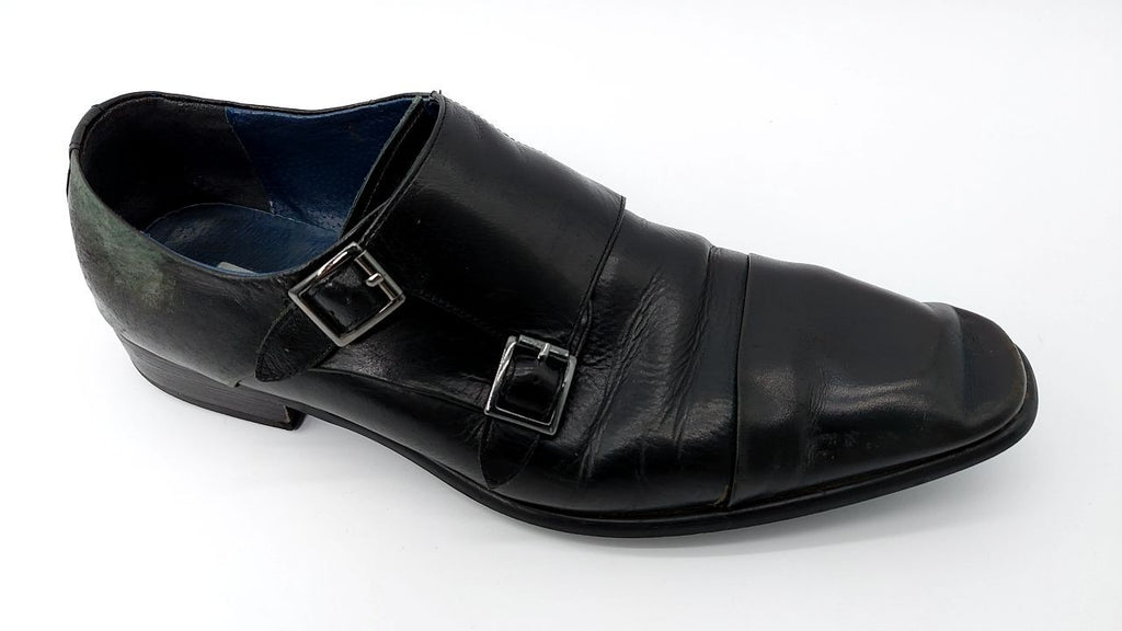 Steve Madden Men's Teon Monk-Strap Loafer, Black Leather, 11