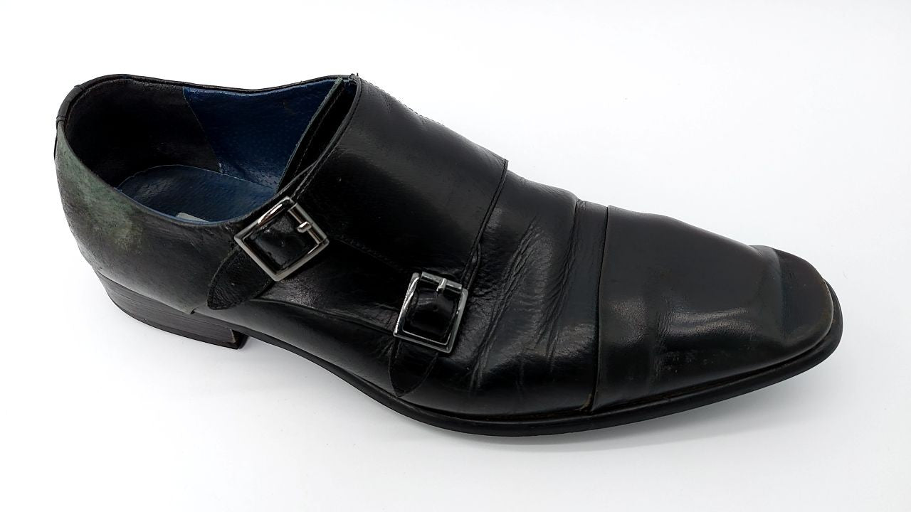 Steve Madden Men's Teon Monk-Strap Loafer, Black Leather, 11