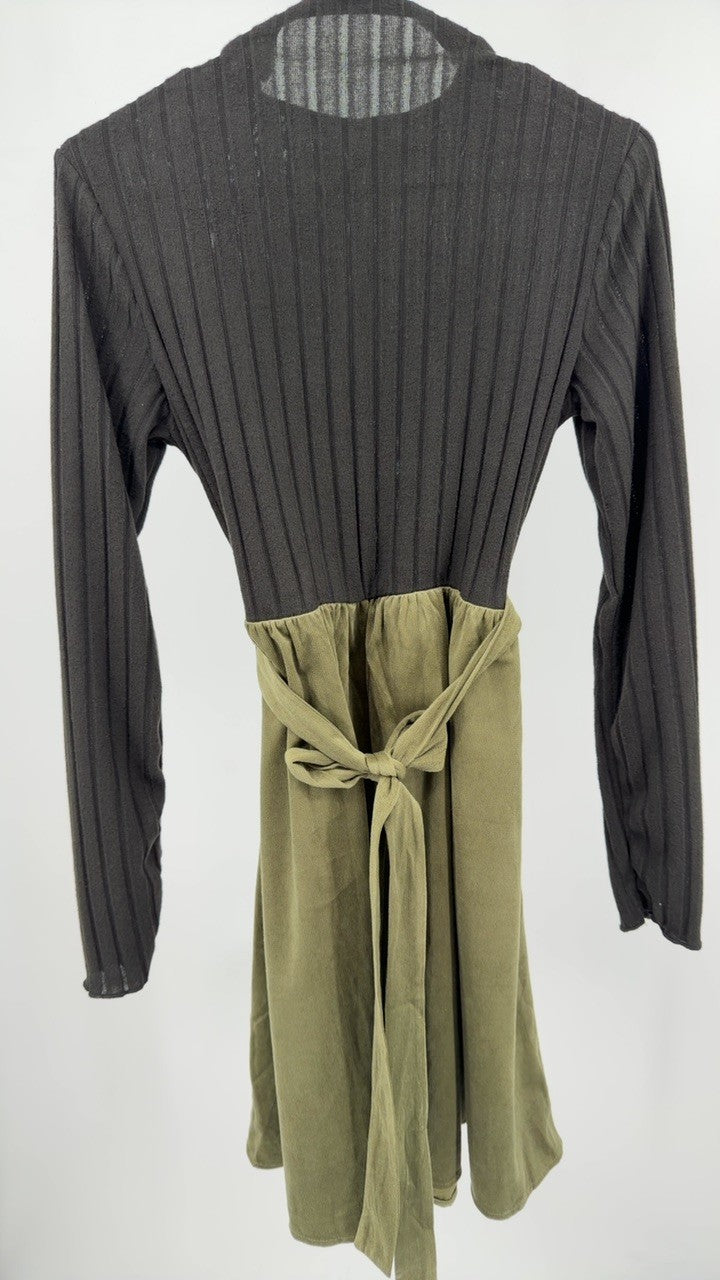 Ribbed Tie Waist A-Line Dress