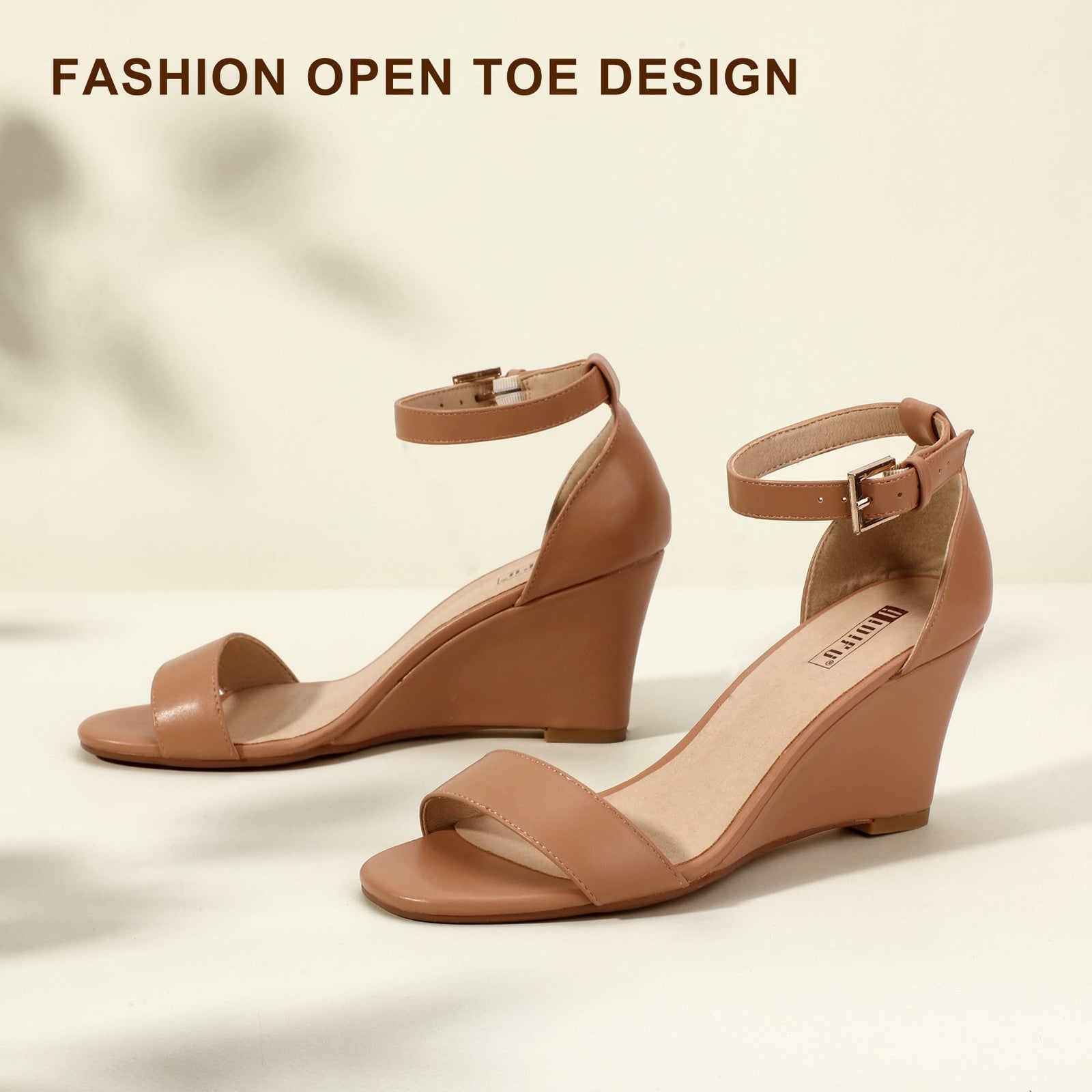 IDIFU 3 Inch Wedge Sandals, Women's Size 6, Ankle Strap, Nude Pu