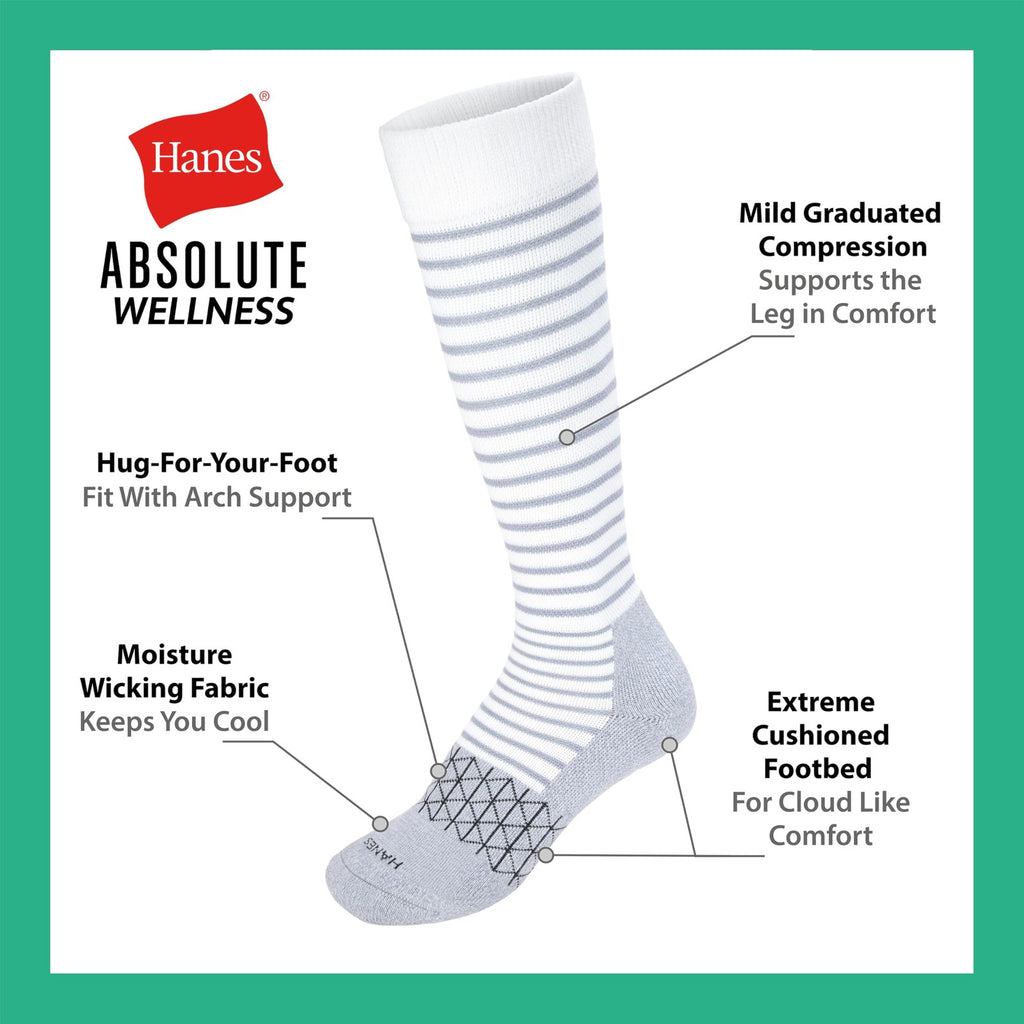 Hanes Women's 3-Pack Mild Compression Socks, Over-The-Calf, Pink/Tan/Green