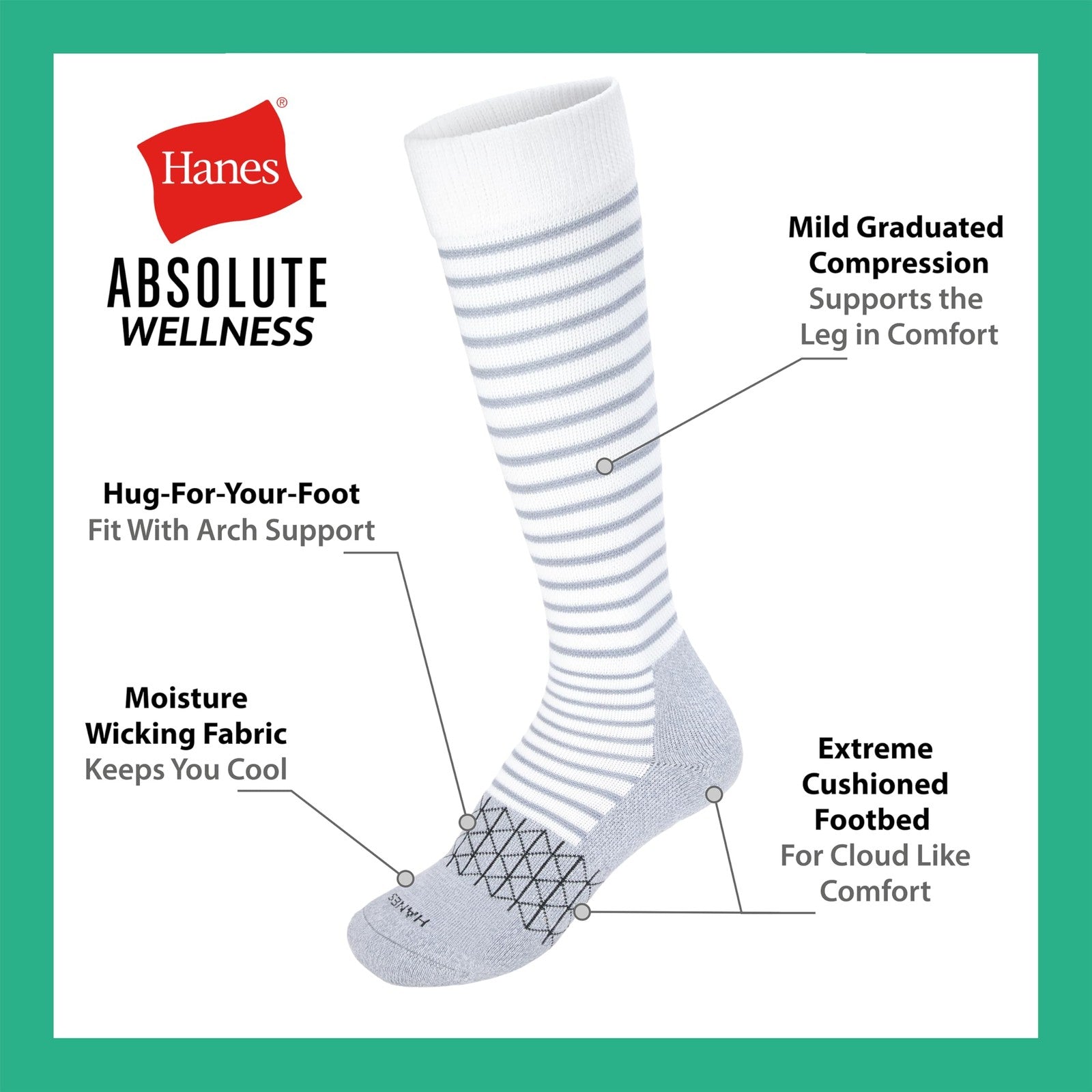 Hanes Women's 3-Pack Mild Compression Socks, Over-The-Calf, Pink/Tan/Green