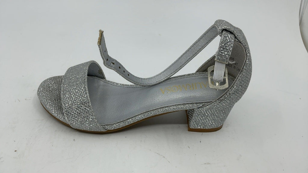 Girls Size 13 Silver Heels with Adjustable Strap for Weddings & Parties