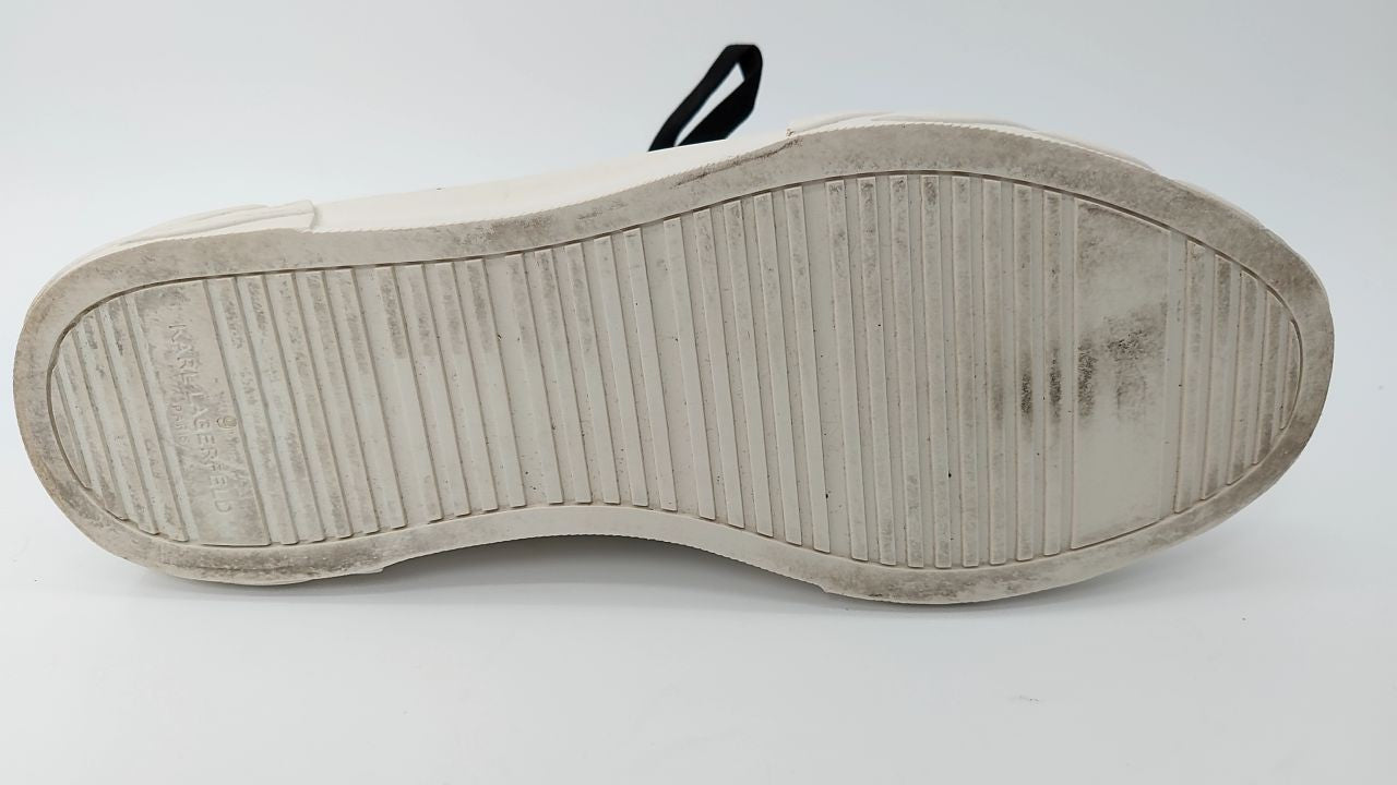 Karl Lagerfeld Paris Men's Logo Rubber Sole Low Top Sneaker, White, 9