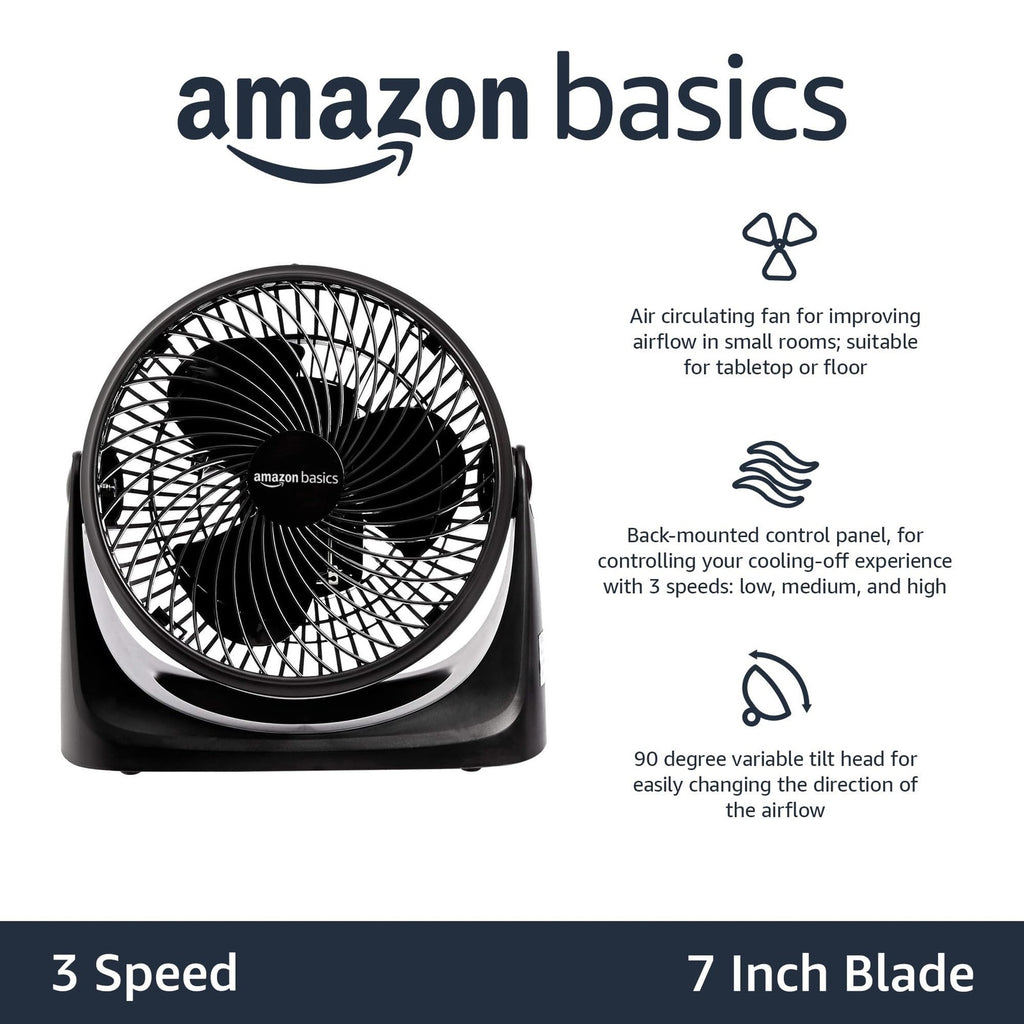 Amazon Basics 3-Speed Air Circulator Fan, Black, 11.1x6.3x10.9 in