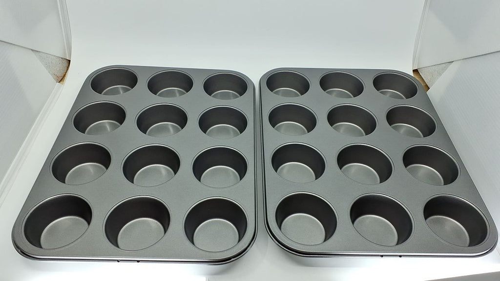 Set of 2 Nonstick Muffin Baking Pans, 12 Cups, Gray, 13.9x10.55 in