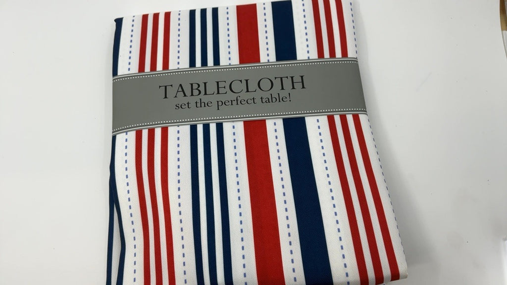 Patriotic Stripes Tablecloth 60x84 Red White Blue Waterproof Polyester