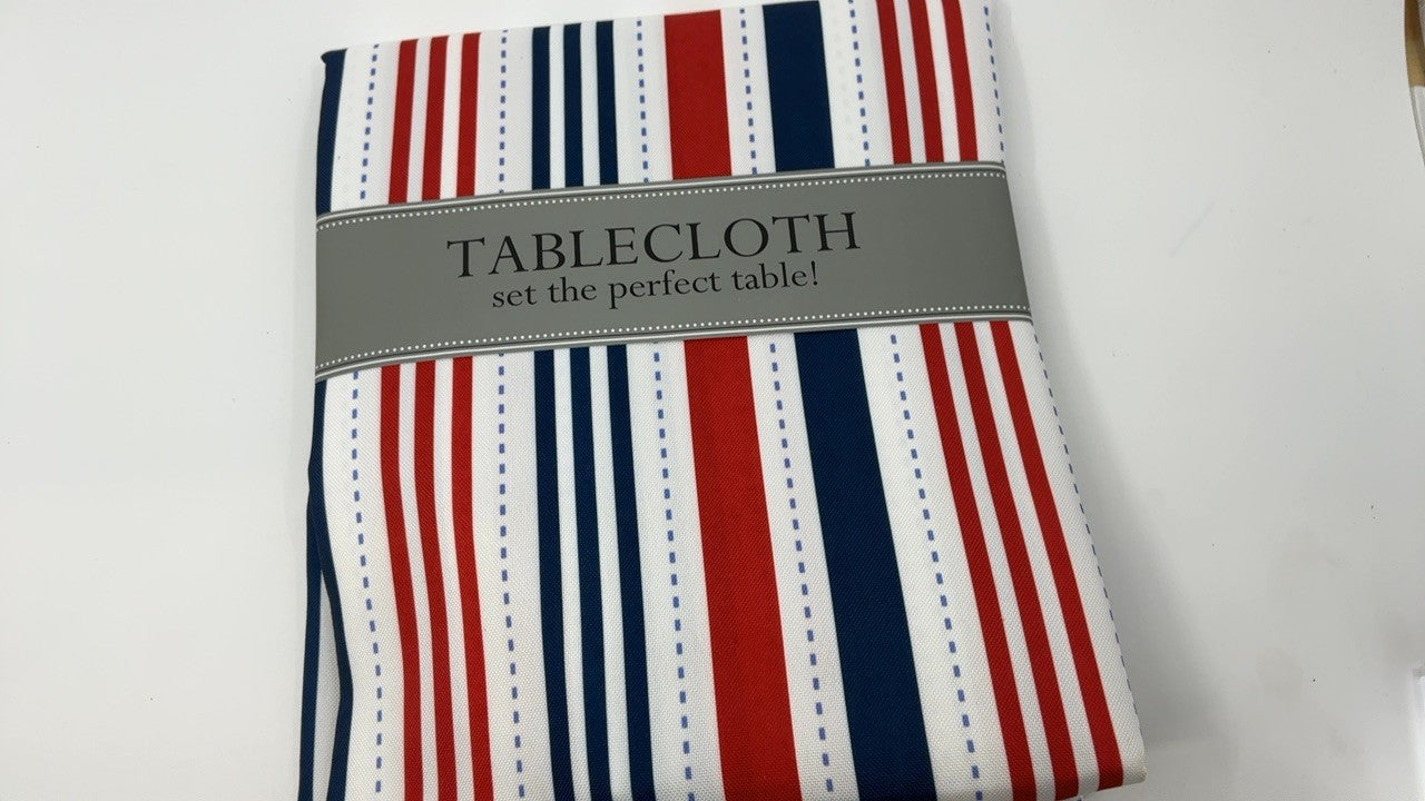 Patriotic Stripes Tablecloth 60x84 Red White Blue Waterproof Polyester