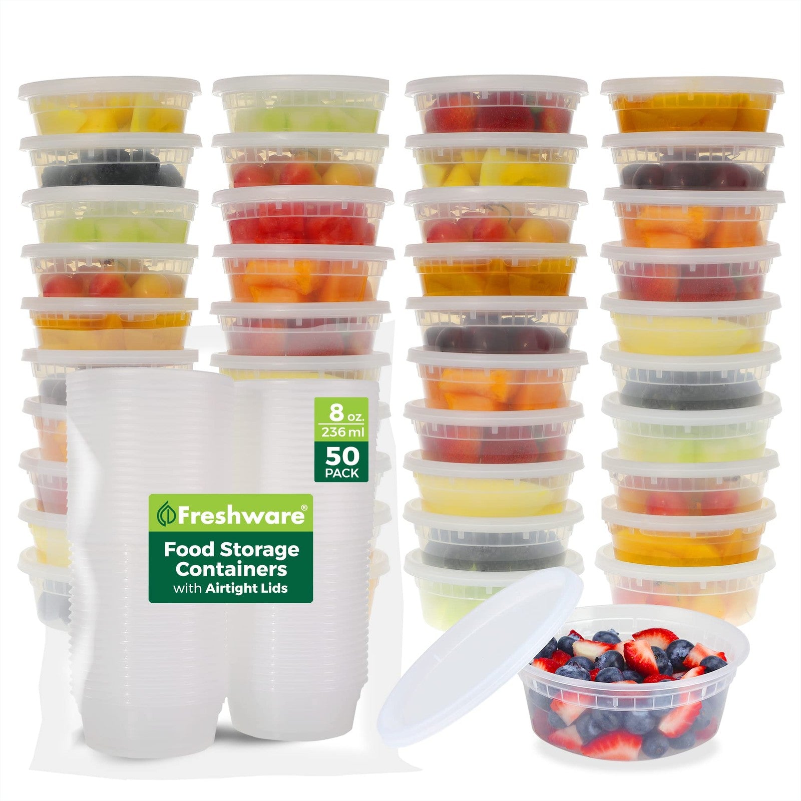 Leakproof 8 oz Food Storage Containers - 50 Set, Stackable & BPA Free