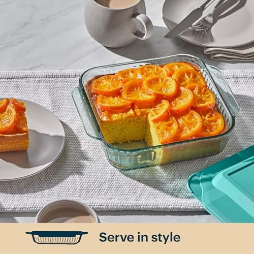 Pyrex 8"x8" Tinted Glass Casserole Pan w/ BPA-Free Lid, Aqua