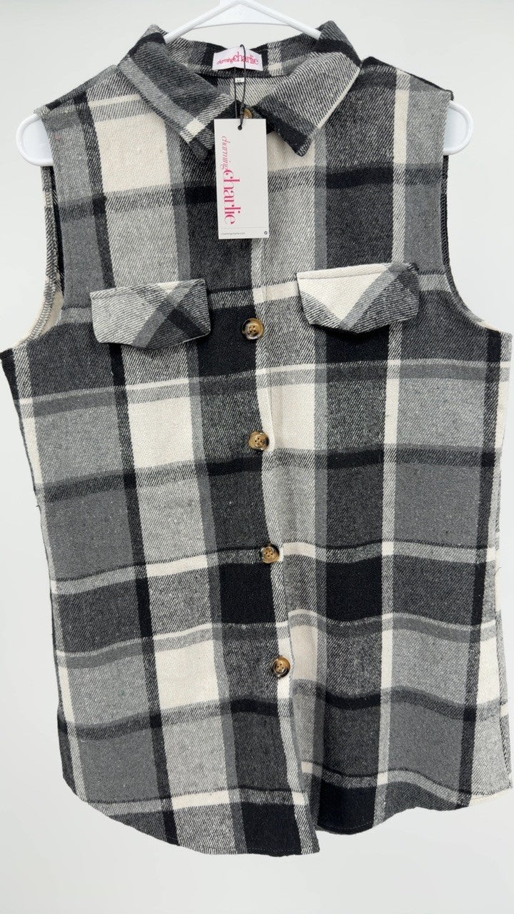 Plaid Button Up Vest Coat