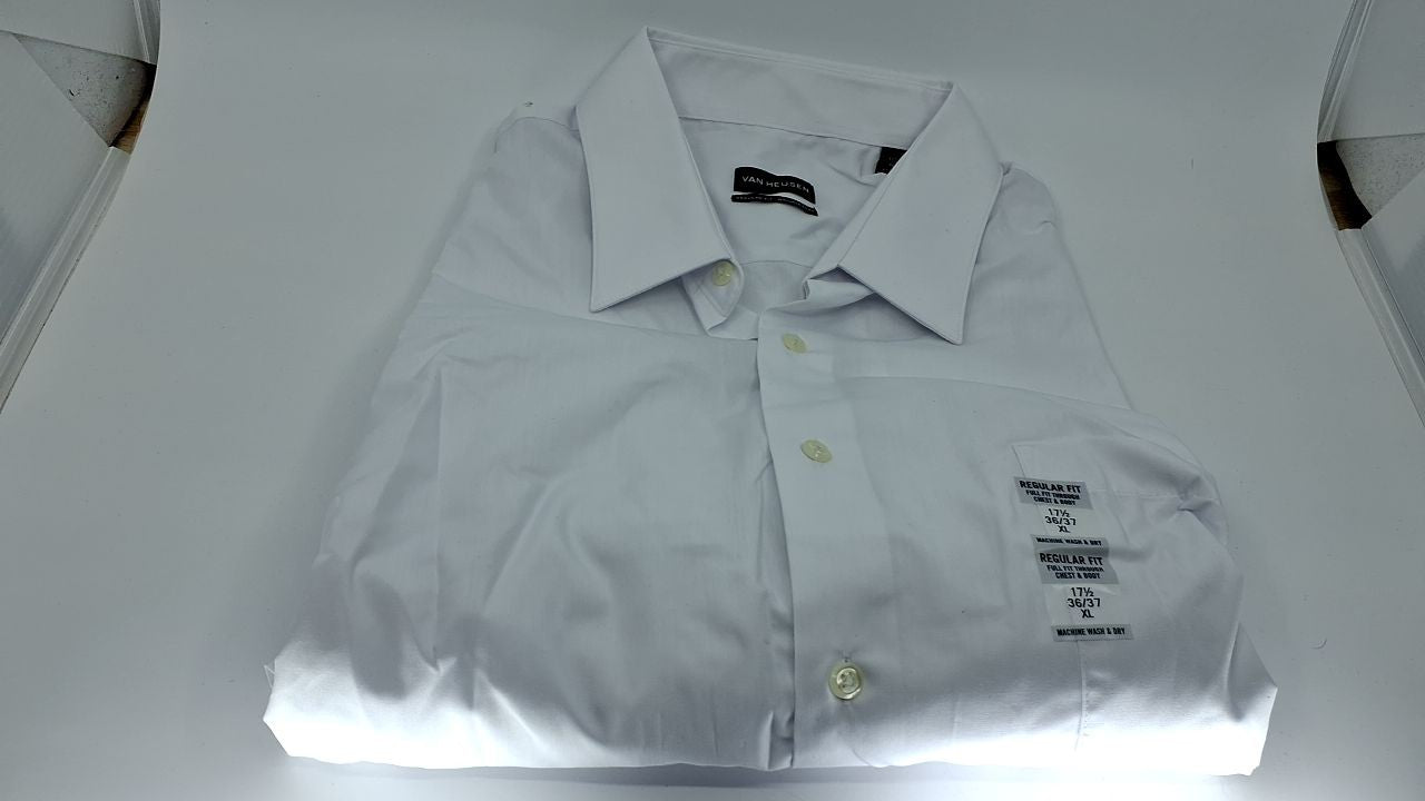 Van Heusen Men's Dress Shirt Regular Fit White 17.5" Neck 36-37" Sleeve